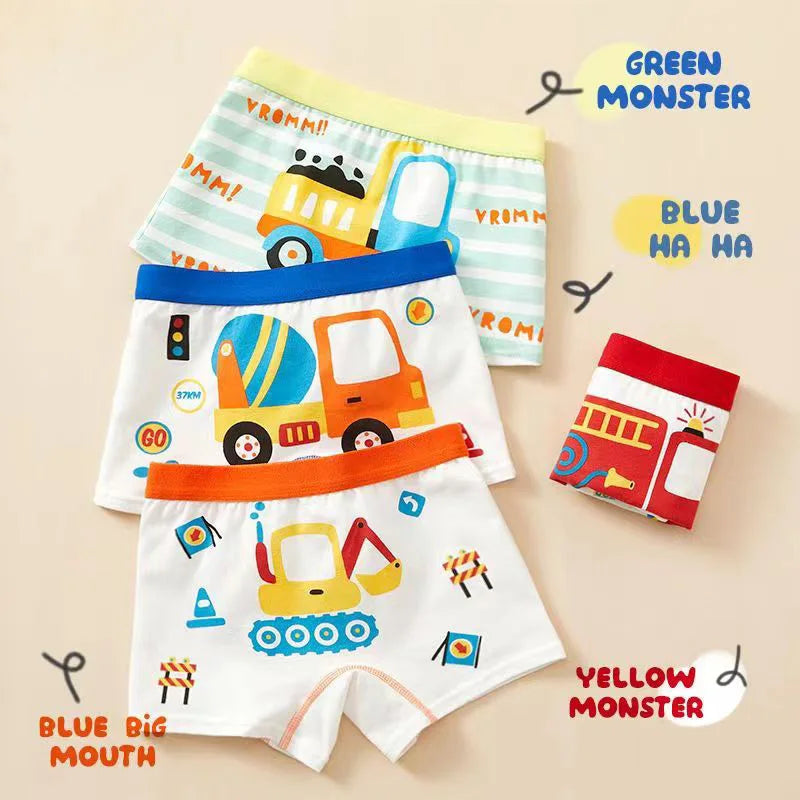 Children's Underwear Boy Panties Underpants Engineering Vehicle Cars Fire Engine Comfortable Shorts Briefs Boxers For Kids Leedoar