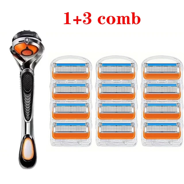 Razor Manual Shaver Five Layers of Blades Eight Replacement Cutter Heads With Knife Holder For Men Razor Old Style Blades Razor Leedoar