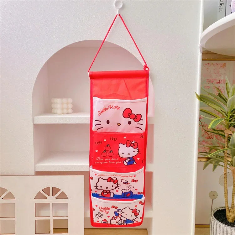 Creative Kawaii Girl Sanrioed Wall Hanging Storage Bag Cartoon Kuromi Cinnamoroll Multi-compartment Pochacco Bag Sundry Bag Leedoar