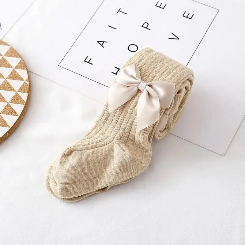 Cute Bowknot Tights For Girls Knitted Cotton Winter Girls Tights High Waist Children Pantyhose Baby Girl Toddler Tights Leedoar