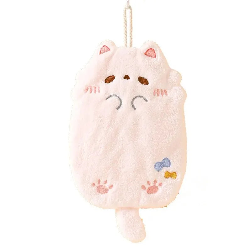 Cute Cartoon Tanuki Hanging Towel Coral Velvet Hair Does Not Lose Thick Cloth Kitchen Bathroom Absorbent Towels Leedoar