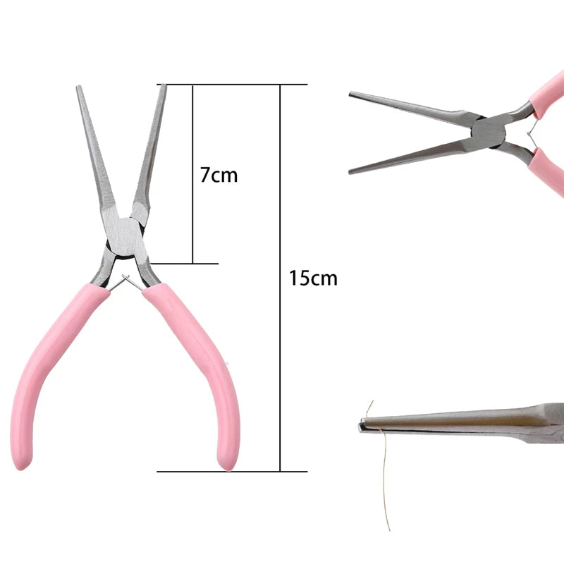 Cute Pink Color Handle Anti-slip Splicing and Fixing Jewelry Pliers Tools & Equipment Kit for DIY Jewelery Making Needlework Leedoar