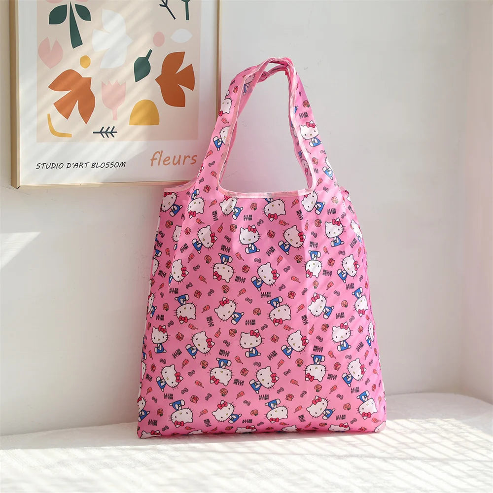Cute Sanrio Shopping Bag Kawaii Hello Kitty Kuromi Cinnamoroll Portable Eco-Friendly Large Capacity Supermarket Foldable Handbag Leedoar
