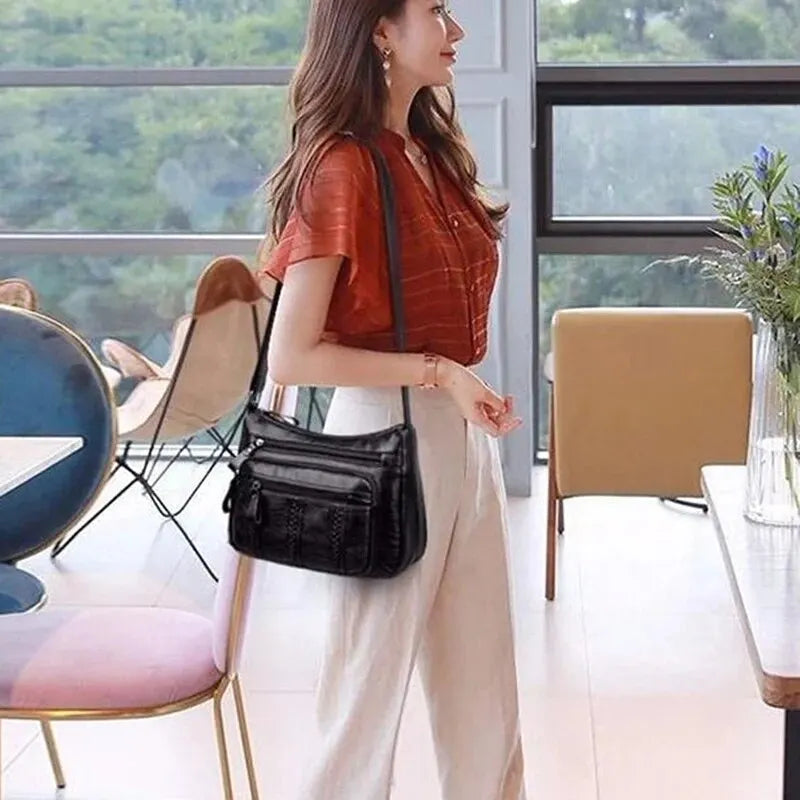 Women bag pu more layer iges soft leather ladies fashion simple shoulder bags moms bags shoulder bag Leedoar