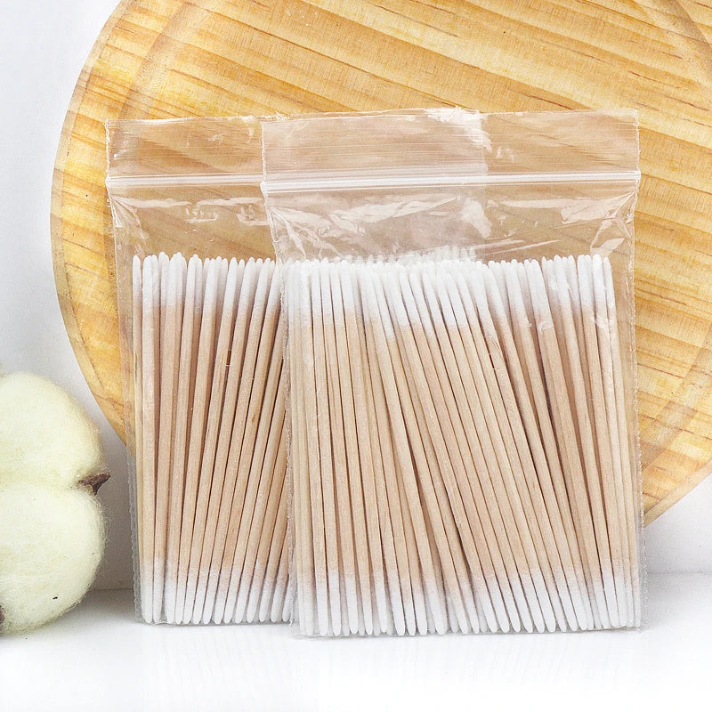 Disposable Ultra-small Double-end Wood Cotton Swab 100pcs Lint Free Micro Brushes Eyelash Extension Glue Removing Tools Leedoar