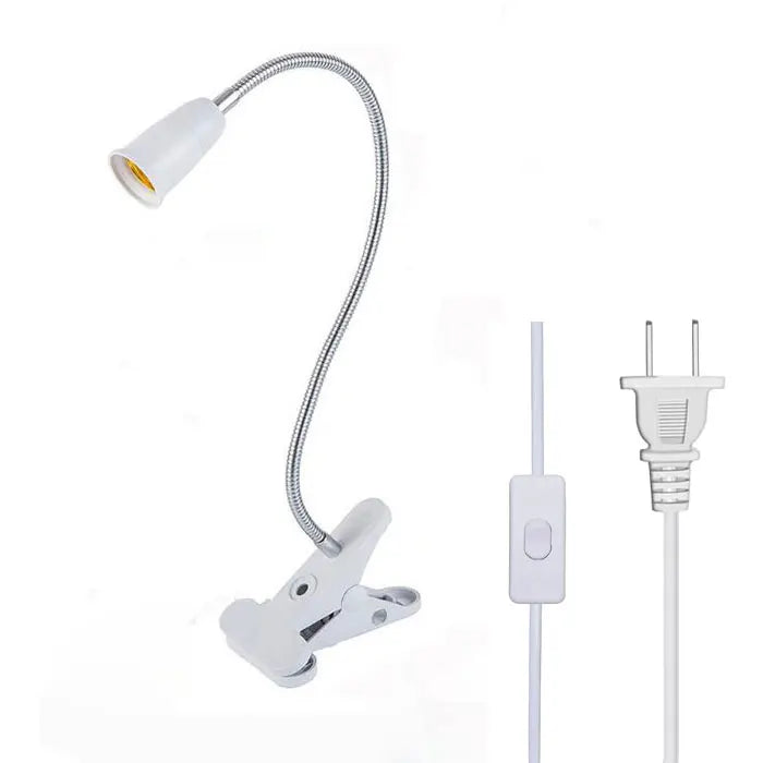 EU US Plug 360 Degrees Flexible Desk Lamp Holder E27 Base Light Socket Gooseneck Clip-On Cable With On Off Switch for Home Plant Leedoar