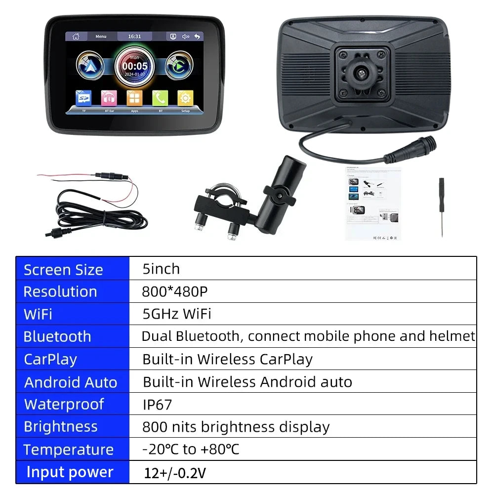 EVKEY MTC13 Navigation Motorcycle Waterproof Apple Carplay Display Screen Portable Motorcycle Wireless Android Auto Monitor Leedoar