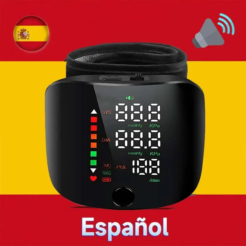 English/ Russian / Arabic / Spanish Voice Broadcast Tonometer BP Monitor New Touch LED Rechargeable Wrist Blood Pressure Monitor Leedoar