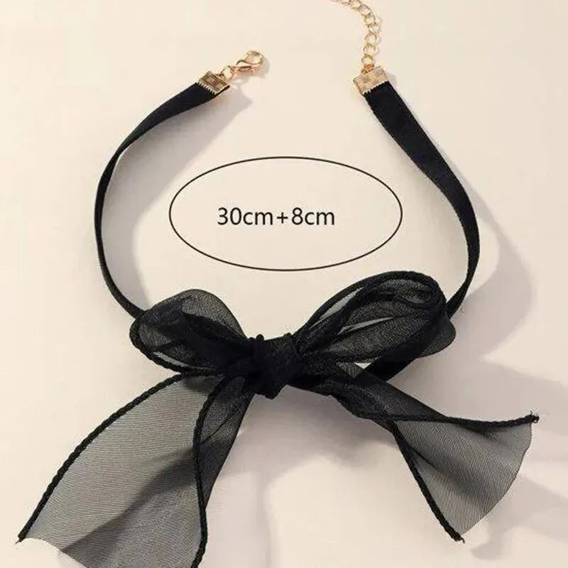 Exquisite Imitation Pearl Choker Necklace Fashionable Bow Tie Lace Up Velalvet Necklace Personality Simple Jewelry For Woman Leedoar