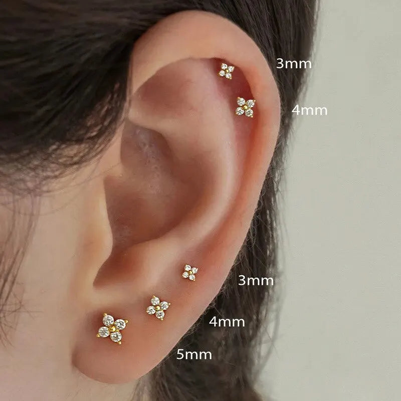 Exquisite Small Round Cubic Zirconia Flower Shape Stud Gold Color Earring for Women Simple Party Wedding Fashion Jewelry Leedoar