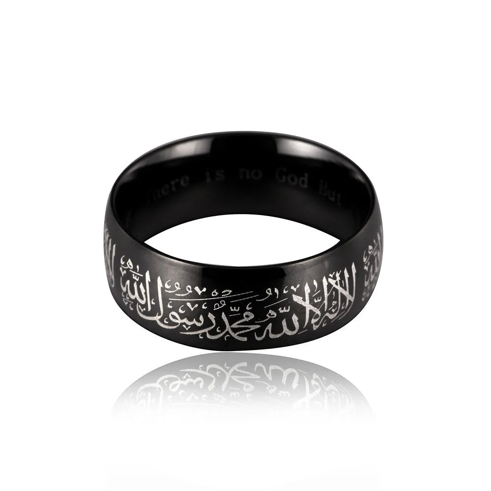 Fashion New Arrived Titanium Steel Muslim Jewelry Islamic Shamanism Hui Mantra Rings Leedoar