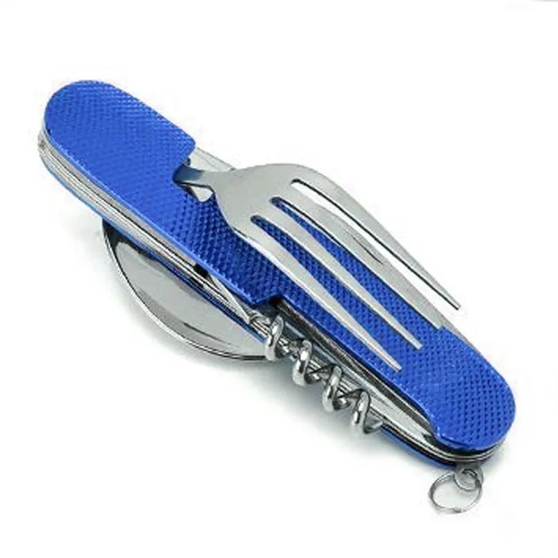 Foldable Tableware Knife Spoon Fork 4-In-1 Tablespoon Stainless Steel Bottle Opener Outdoor Camping Fruit Knife Folding Knife Leedoar