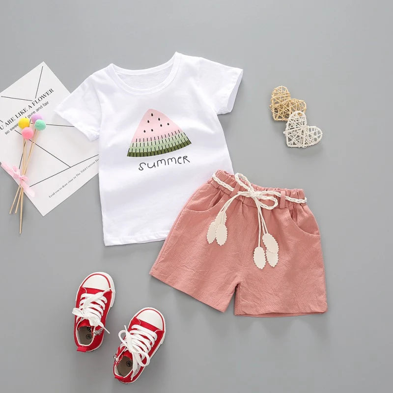Fruits Printed Kid Clothes Set for Boy Girl 2Pcs Cotton Toddler T-shirt and Shorts Summer Children Baby Cloths Tee Suit 0-4year Leedoar