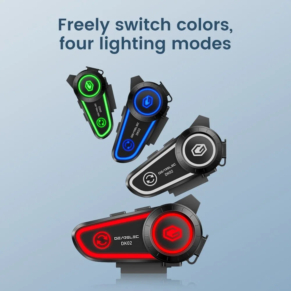 GEARELEC DK02 Motorcycle Helmet Headset Stereo Bluetooth Hands Free Call IPX7 Waterproof 2800mAh With Tri-Color Ambient Light Leedoar