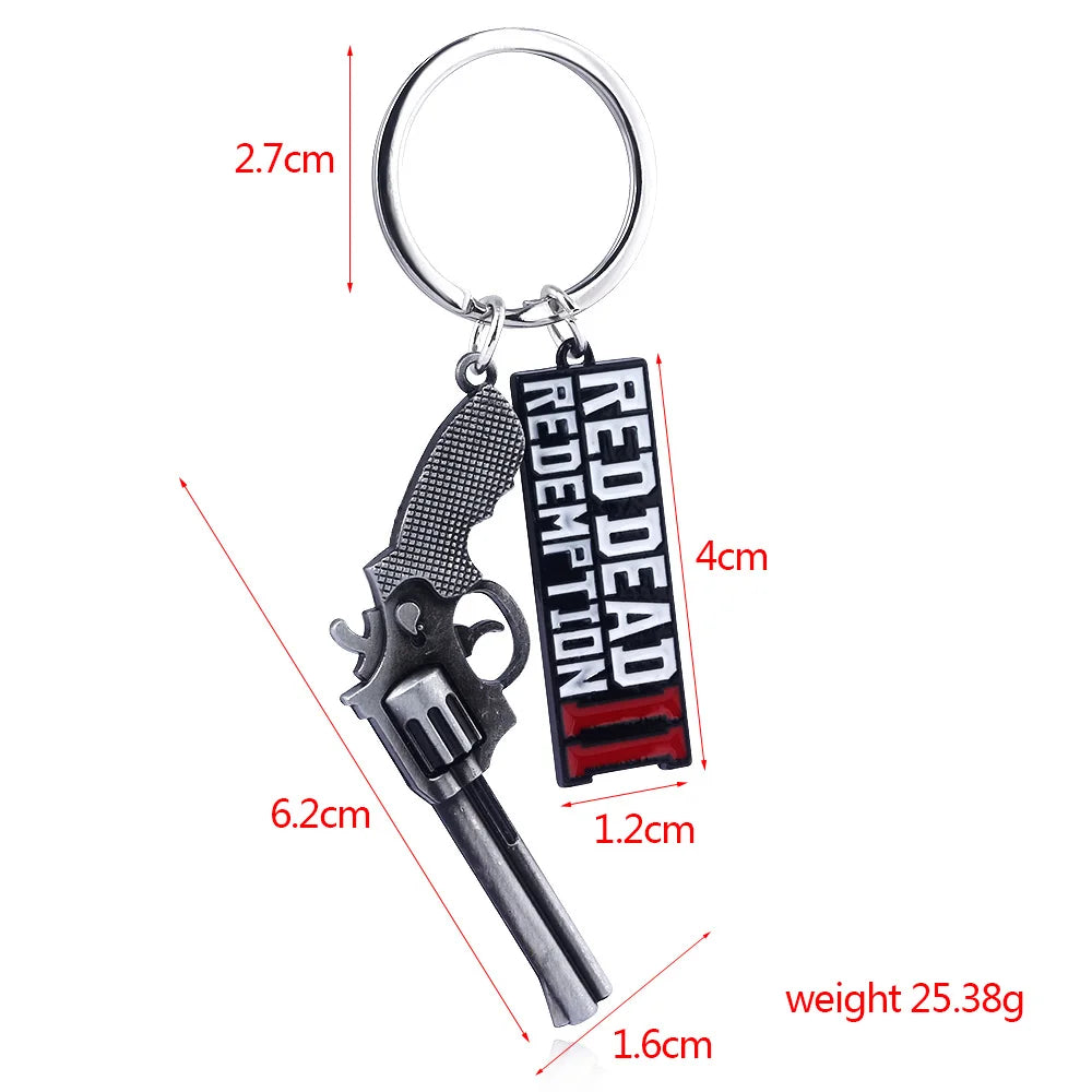 Game Red Dead Redemption Keychain RDR2 Gun Letter Logo Pendant Key Chain for Women Men Keyring Jewelry Gift Leedoar