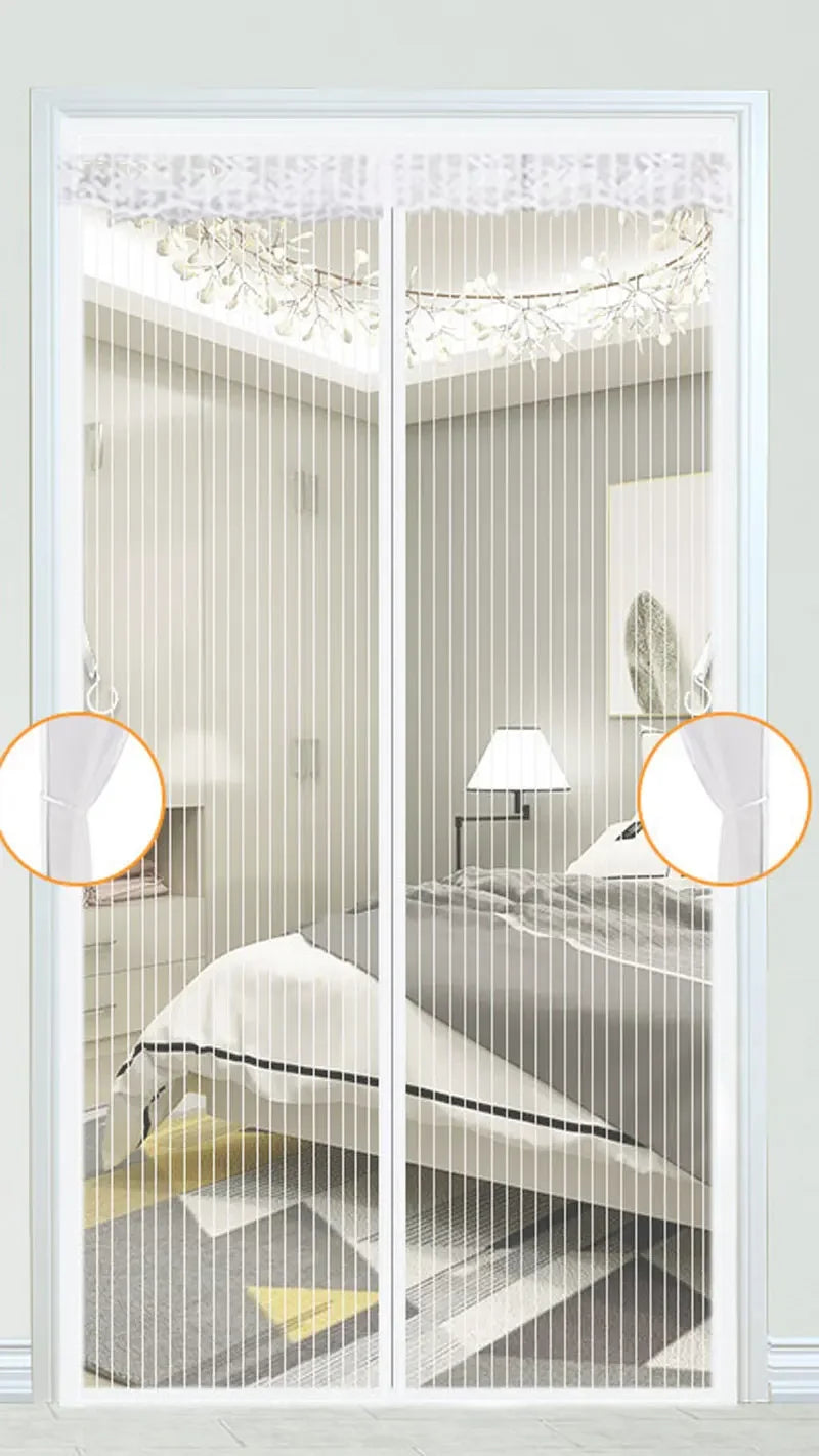 Heavy Duty Magnetic Screen Door Mesh Curtain Mosquito Net Bug Hands Free Partition Mute Striped Door Curtain Bedroom Ventilation Leedoar