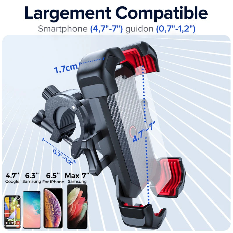 Joyroom 360° View Bike Phone Holder Motorcycle Phone Stand for 4.7-7 inch Mobile Phone Holde Shockproof Bracket GPS Clip Leedoar