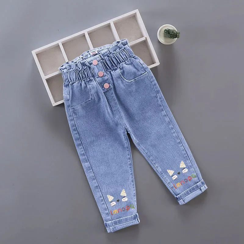 Kids Baby Girls Casual Clothes Jeans Pink Bow Trousers Toddler Infant Denim Clothing Pants Children Bottoms 1 2 3 4 5 6 Years Leedoar