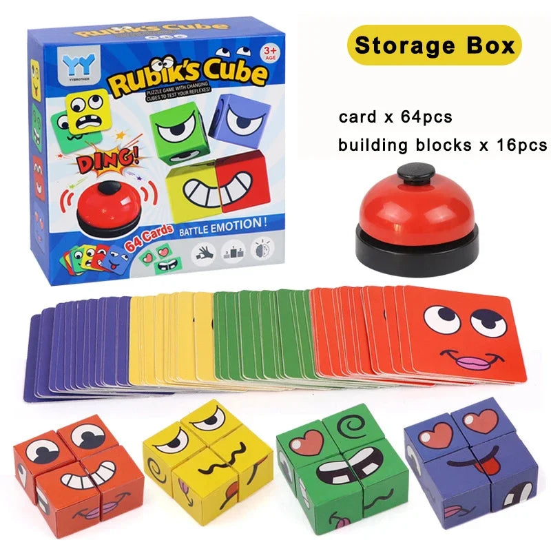 Kids Face Change Expression Puzzle Building Blocks Montessori Cube Table Game Toy Early Educational Toys for Children Gifts Leedoar