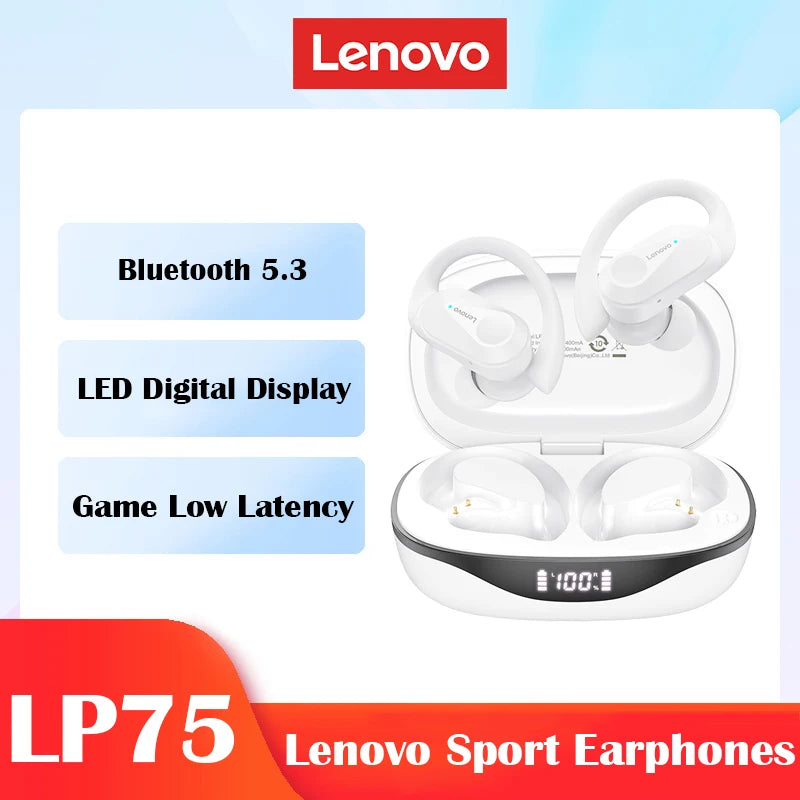 Lenovo LP75 TWS with Mics Sports Earphones Bluetooth 5.3 Wireless Headphones Waterproof HiFi Stereo Noise Reduction Earbuds Leedoar