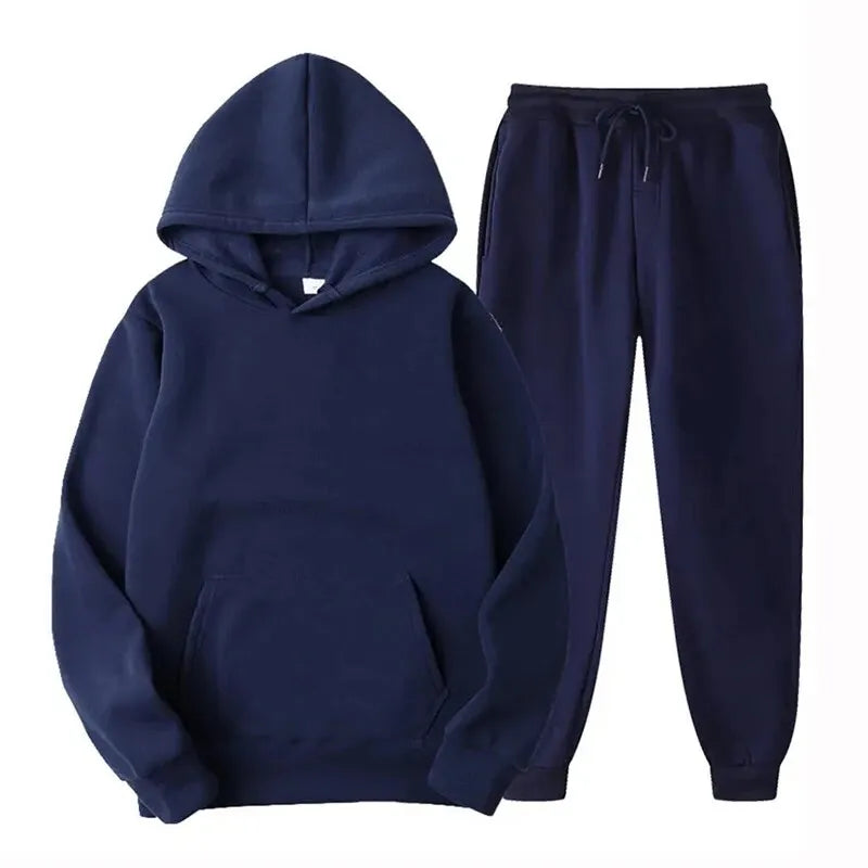 Men's Autumn and Winter New Solid Color Hoodie+pants Two-piece Set Fashionable Casual Sports Set Size S-4XL Leedoar