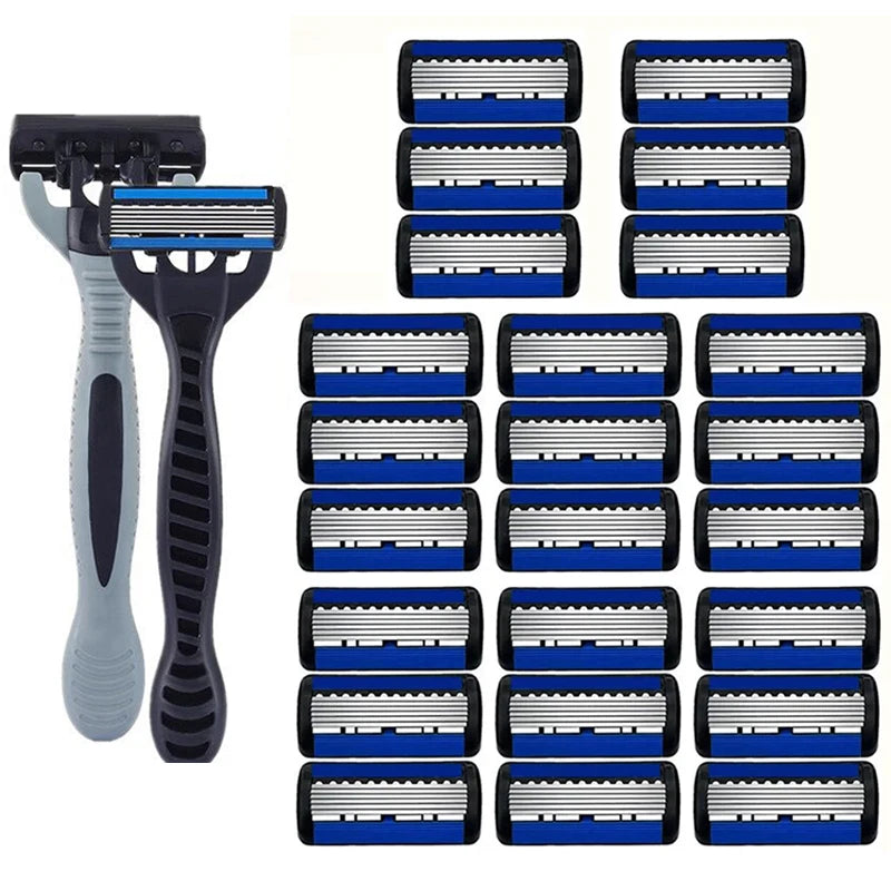 Men's manual razor safety razor 6-layer stainless steel hair removal knife, replaceable razor head, razor tools. Leedoar