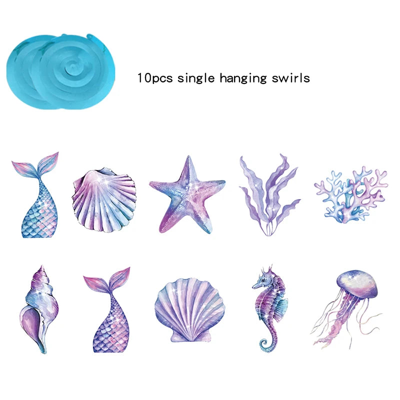 Mermaid Theme Garlands Pendant Aquatic Shell Seahorse Spiral Girl Mermaid 1st Birthday Party Decor Under The Sea Party DIY Favor Leedoar