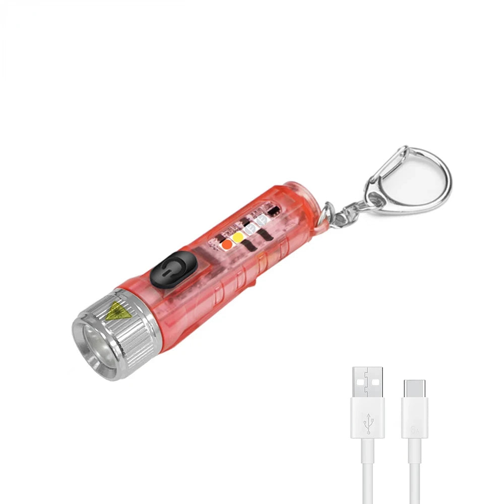 Mini Keychain Flashlight LED Rechargeable Torch Portable Magnetic USB Charging Flashlight High Power Camping Long Range Lantern Leedoar