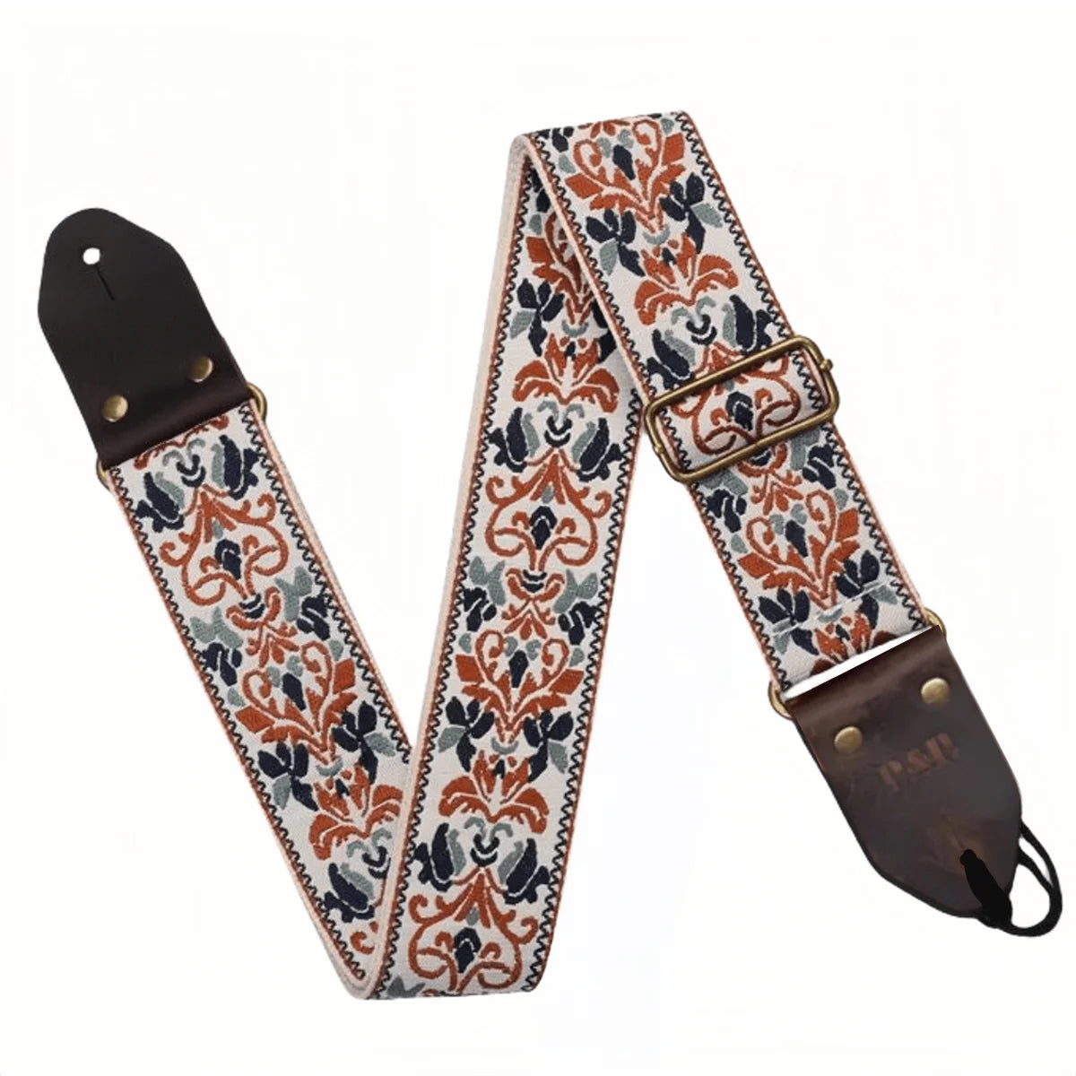Miwayer Embroidered Guitar Strap Soft Vintage Flowers Adjustable Creative Watch Bands Cotton Belt & Leather Head Leedoar