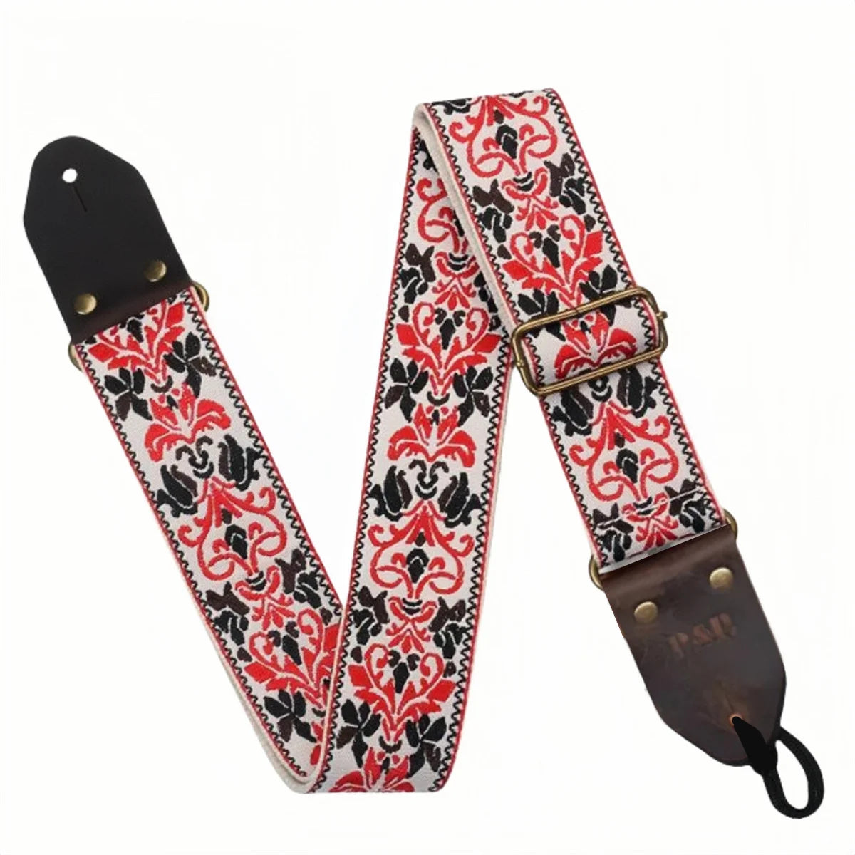 Miwayer Embroidered Guitar Strap Soft Vintage Flowers Adjustable Creative Watch Bands Cotton Belt & Leather Head Leedoar