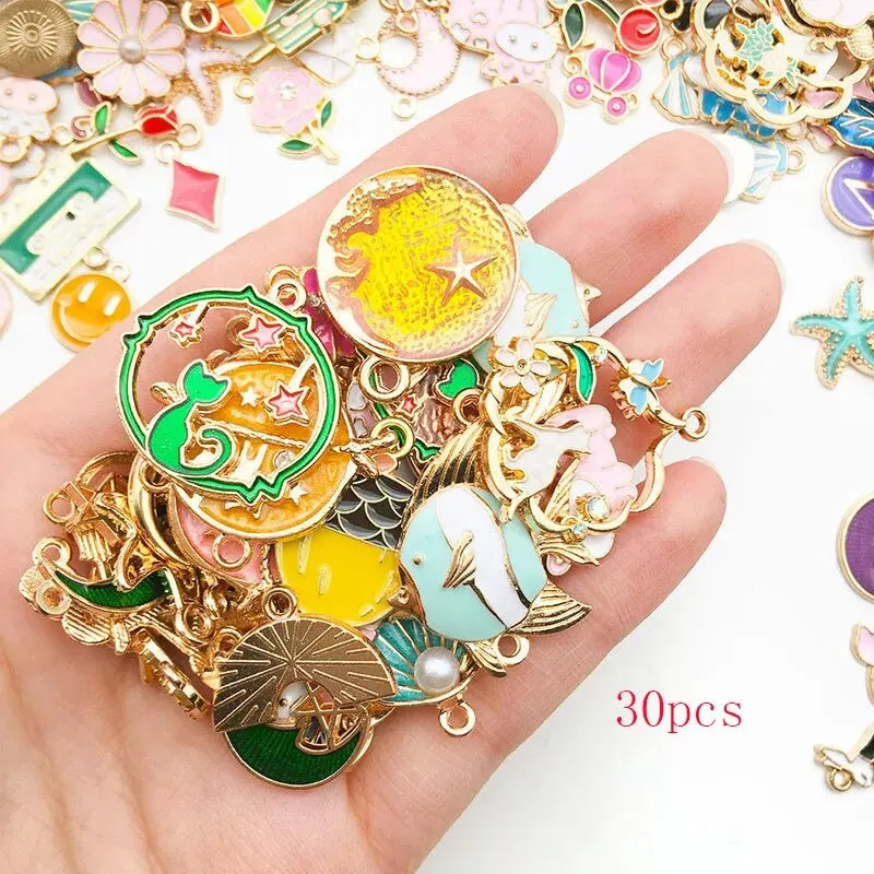 Mix Styles 20/30/50pcs Jewelry Making Charms Golden Enamel Plated Pendant for DIY Jewelry Making Handmade Jewelry Accessories Leedoar