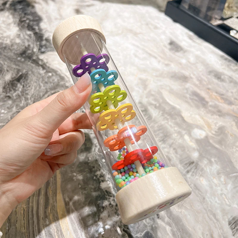 Montessori Baby Rain Stick Rainbow Hourglass Rain Music Rattle Baby Educational Toy Rainmaker Montessori Sensory Toys for Kids Leedoar