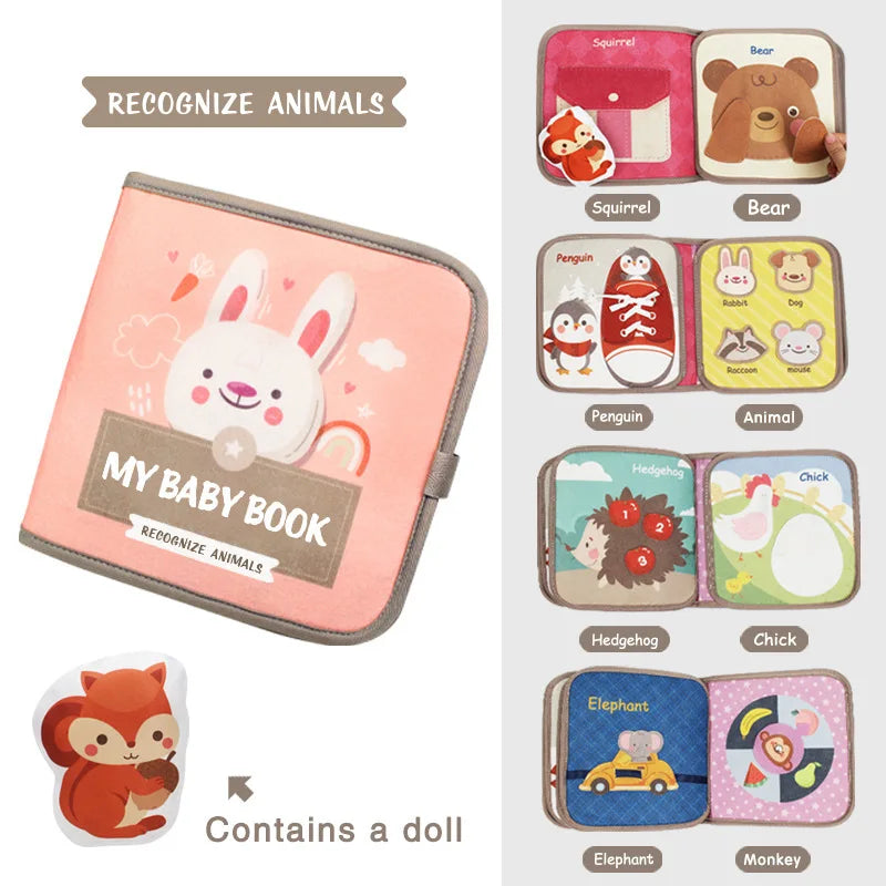 Montessori Busy Book Baby Early Education Book,Puzzle Toy, Animal Cognitive Fabric Book, Repeated Paste Book & Sensory toys Leedoar