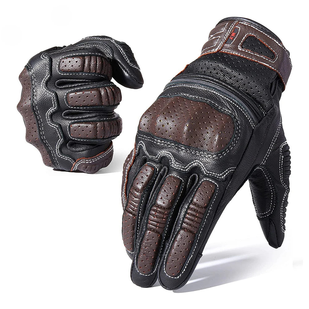 Motorcycle Gloves Joint Protection Leather Gloves Sheepskin Material Retro Knight Gloves Wear Resistant Guantes Moto XS-XXL