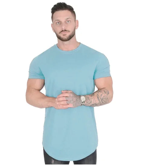 Muscle Fitness T-shirt Summer Men's Athleisure Workout short sleeve T-shirt High Quality cotton Men T-shirt Gym Sport Shirt Tops Leedoar