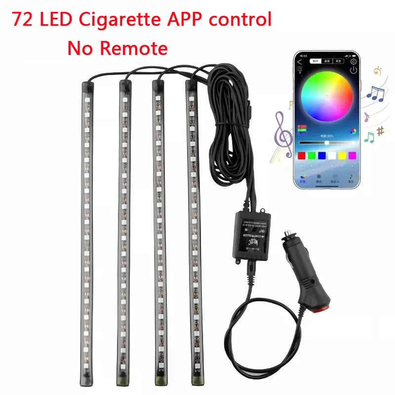 Neon 36 48 72 LED Car Interior Ambient Foot Light Backlight Auto RGB Atmosphere Decorative Lamps With USB Remote/App Control
