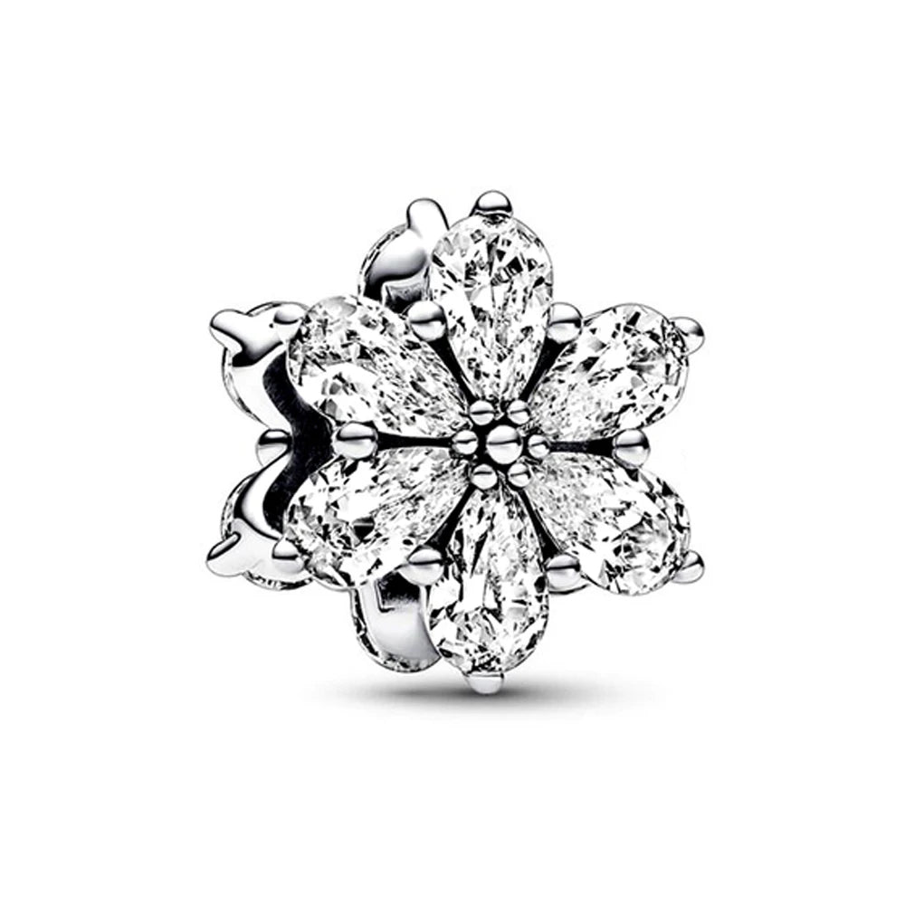 New 925 Silver Heart Shape Purple Pink Red Blue Green Zircon Charm Round Beads Fit Original Pandora Bracelet DIY Fine Jewelry Leedoar