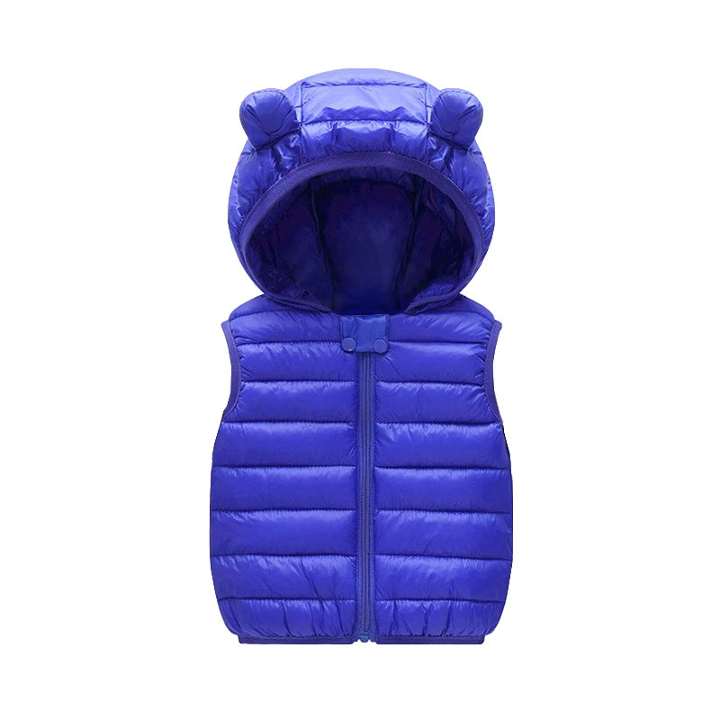 New Baby Boys Girls Warm Down Vest Autumn Winter Cotton Waistcoat With Ears Kids Outerwear Children Clothing Hooded Jacket Vests Leedoar