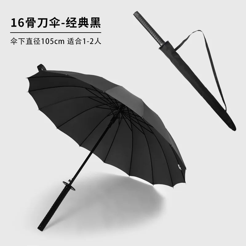 New Creative Japanese Samurai Umbrella Handle Automatic Long Handle Black Rainproof Ninja Sword Katana Umbrella Leedoar