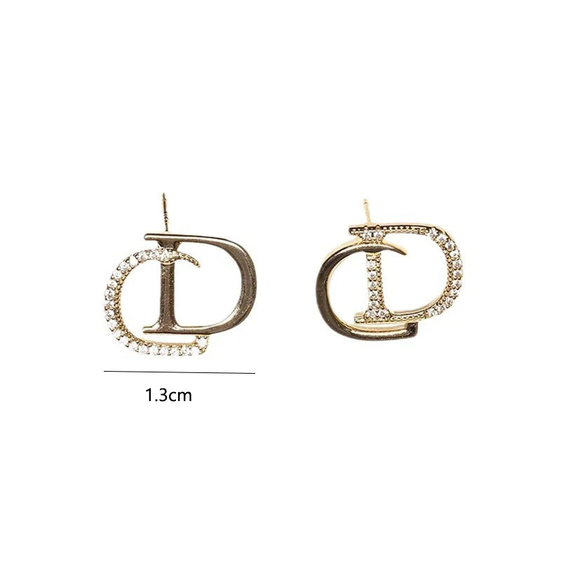 New Personalized Inlaid Letters Earrings Female Design Minimalist Earrings Light Luxury Niche Temperament Earrings Gift Jewelry Leedoar