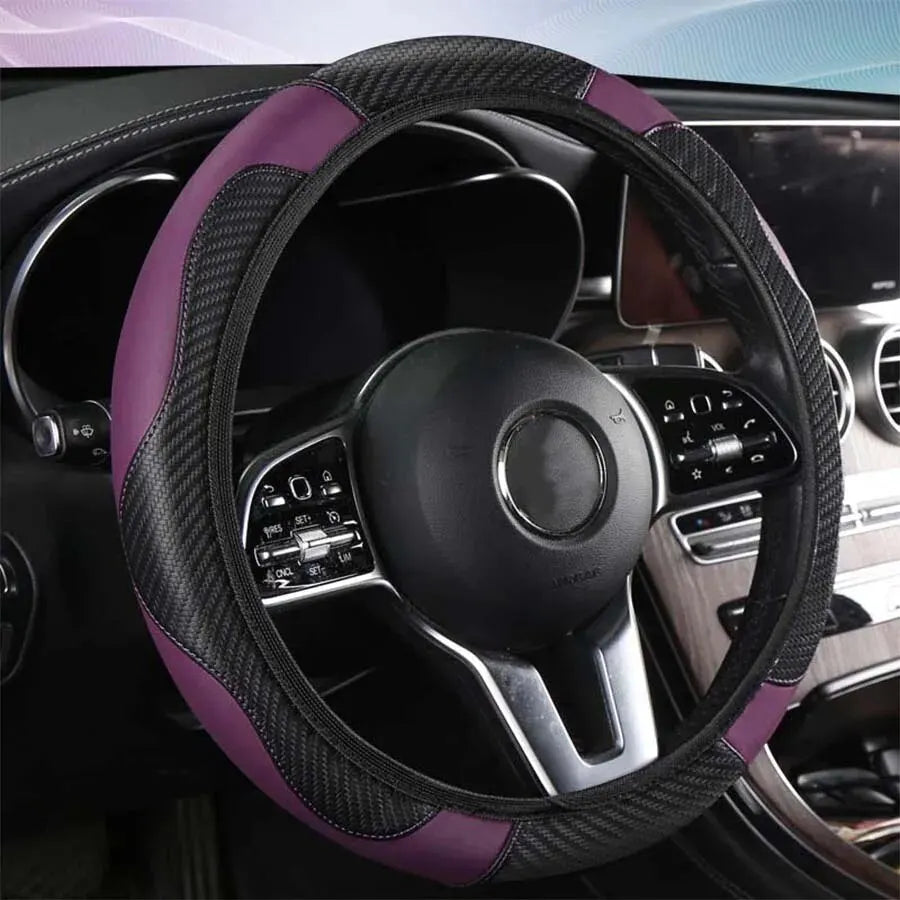 Non-inner-ring Automobile Steering Wheel Cover Leather Four Seasons for Spring Summer Autumn Winter for Men and Women Leedoar