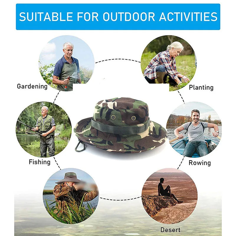 Outdoor Camouflage Fisherman Hat Tactical Training Expansion Breathable Training Camping Sunscreen Hat Leedoar