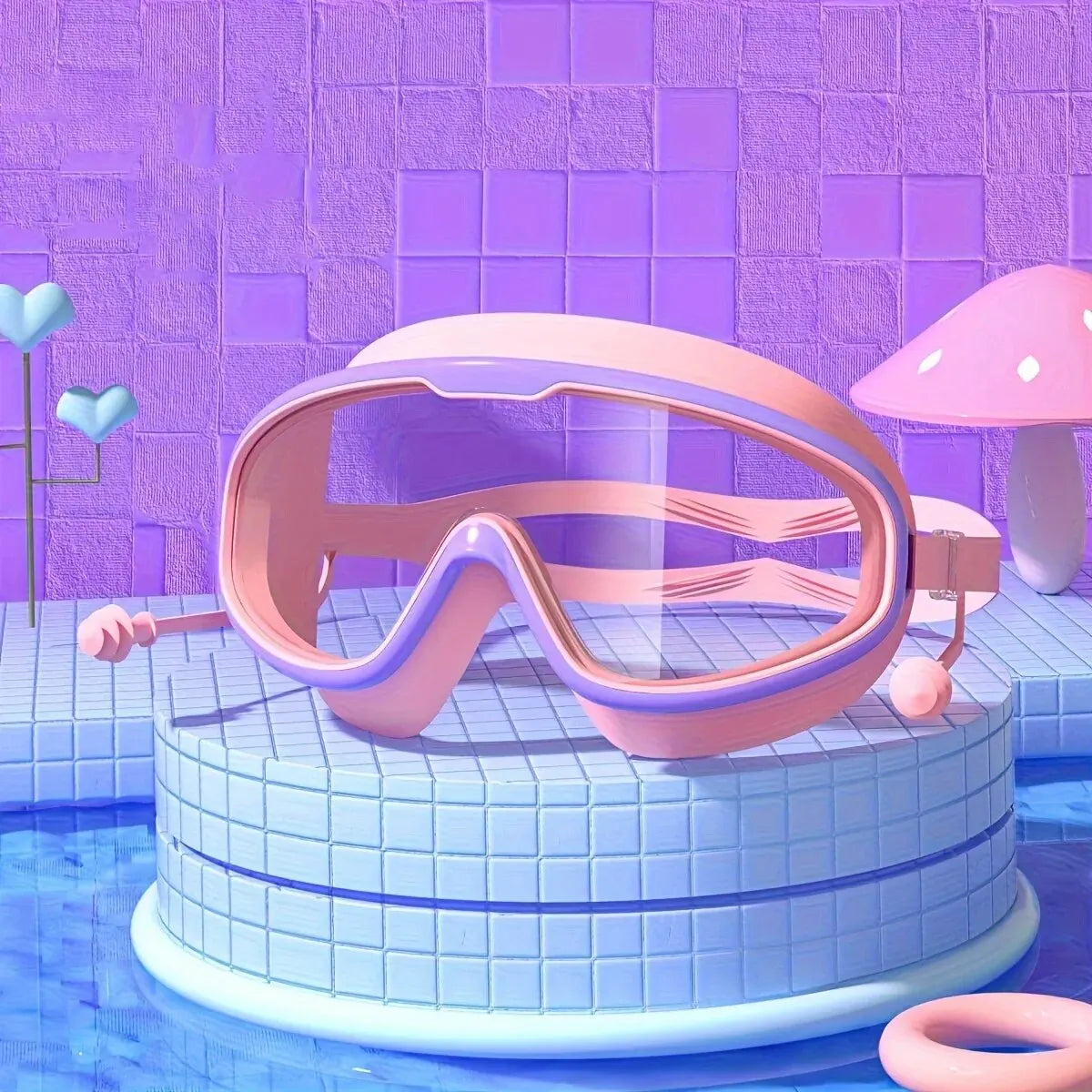 Outdoor Swim Goggles Large Frame Waterproof Anti-Fog UV Protection Glasses With Earplugs For 14 Years And Above Leedoar