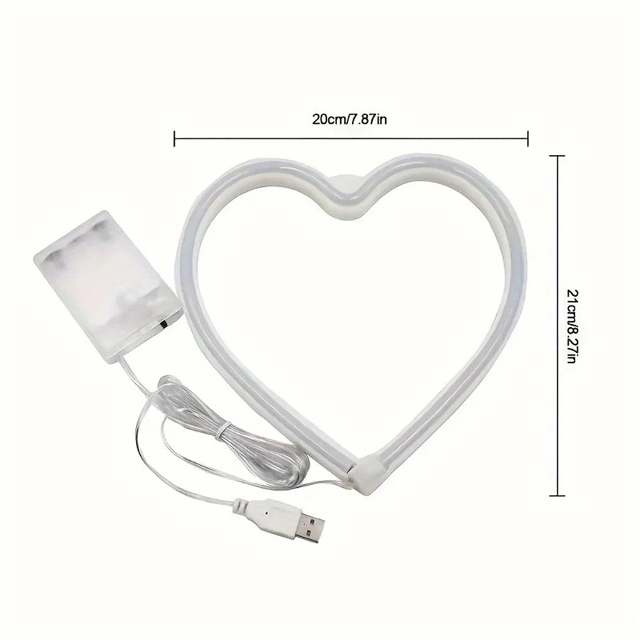 Pink USB Atmosphere Led Neon Light Sign Heart Shape Wall Mounted Night Light For Valentine's Day Bar Bedroom Living Room Leedoar