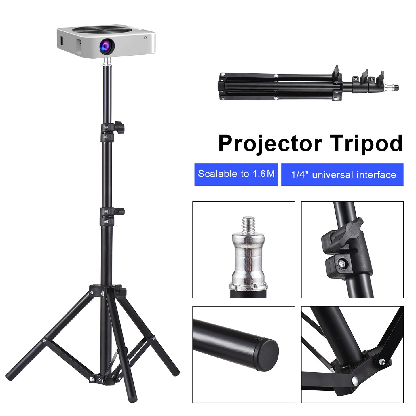 Portable Holder Universal Projector Tripod Stand Stretchable Bracket Aluminum Alloy 1/4'' Interface Adjustable Height for LCD Leedoar
