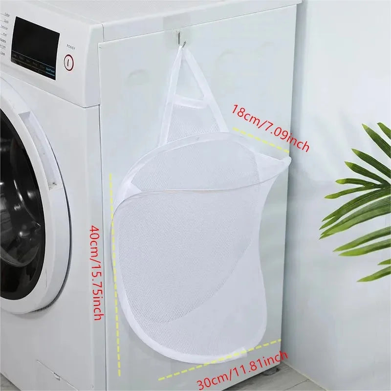 Portable Mesh Pop Up Laundry Hamper Wide Opening Breathable Collapsible Space-Saving Laundry Basket Dorm Travel Bathroom Items Leedoar