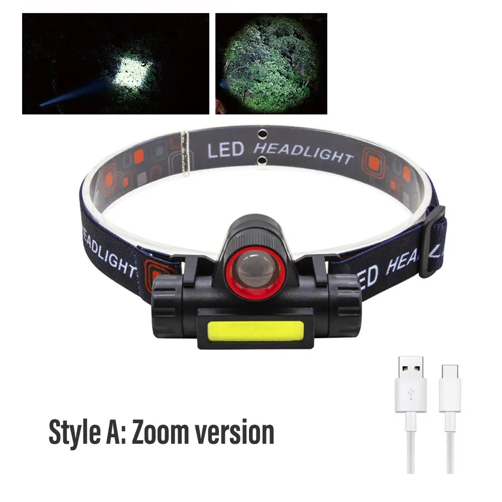 Rechargeable Fishing LED Headlamp Camping Headlight XPE COB Work Light 2 Lighting Modes With Tail Magnet Detachable Leedoar