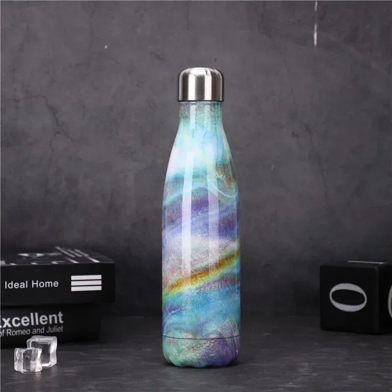 500ml Double Walled Stainless Steel Water Bottle Portable Insulated Water Bottle Creative Colored Marble Sports Water Bottle Leedoar