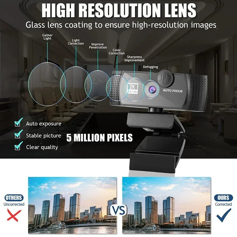 Webcam 4K 2K 1080P Full HD Web Camera Built-in Microphone USB Web Cam for PC Computer Mac Laptop Desktop HD Network USB Webcam Leedoar