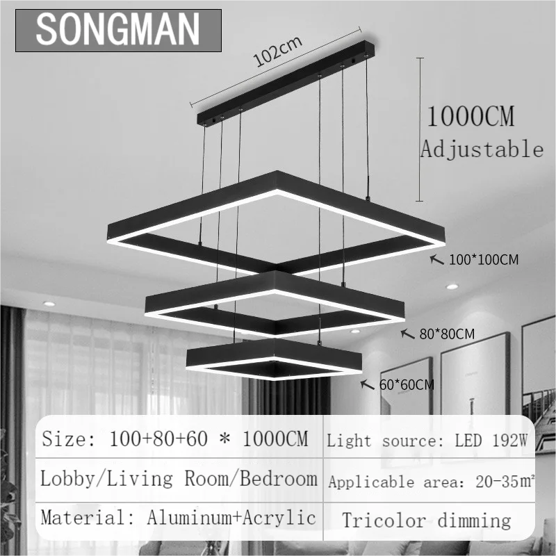 Nordic Modern Luxury LED Ceiling Fixtures Restaurant Pendant Lights 3 Rings Aluminum Chandelier For Living Room 220V Leedoar